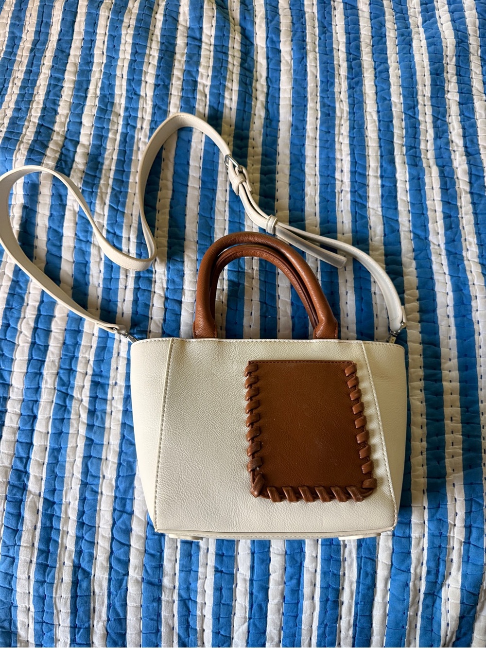 BCBG MAXAZRIA White & Brown Whipstitch Crossbody